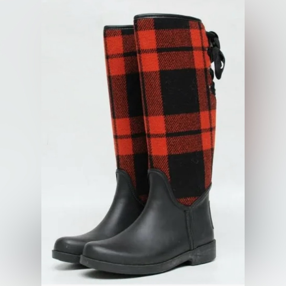 Coach Red And Black Plaid Women's Boots
